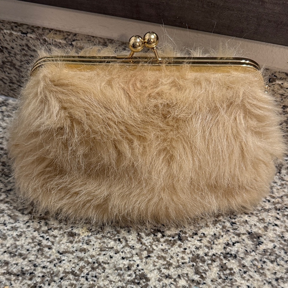 Olivia Miller Gold and Tan Fur Clutch